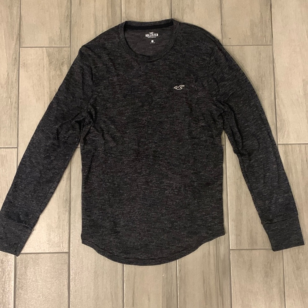 Holister Dark Grey Long Sleeve Slim Fit Stretchy Shirt